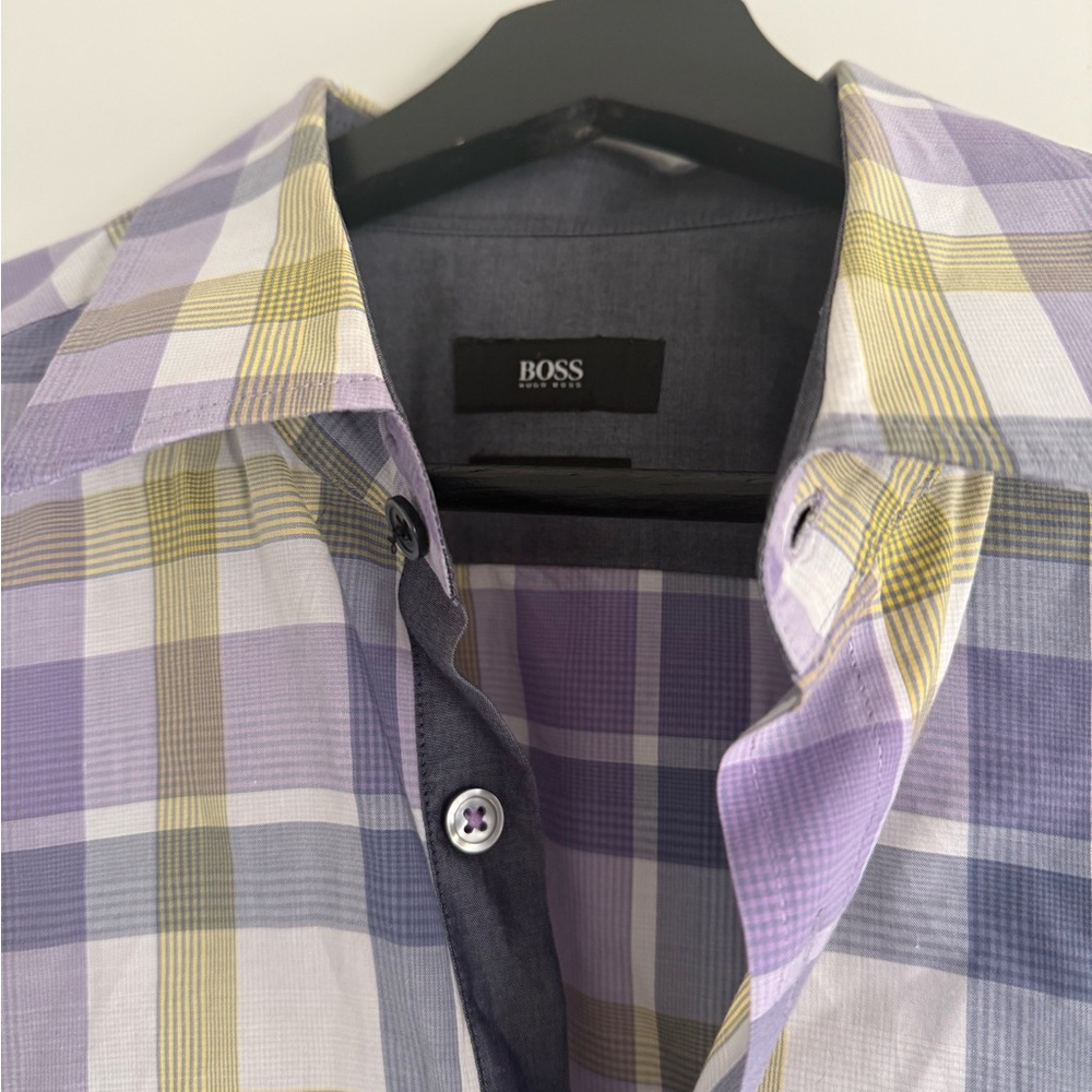 Hugo Boss Purple and Green Dress Shirt
